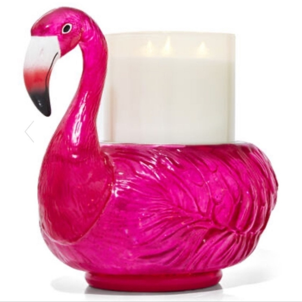 FLAMINGO WATER GLOBE 3-WICK PEDESTAL CANDLE HOLDER by Bath and Body Works - Picture 3 of 7